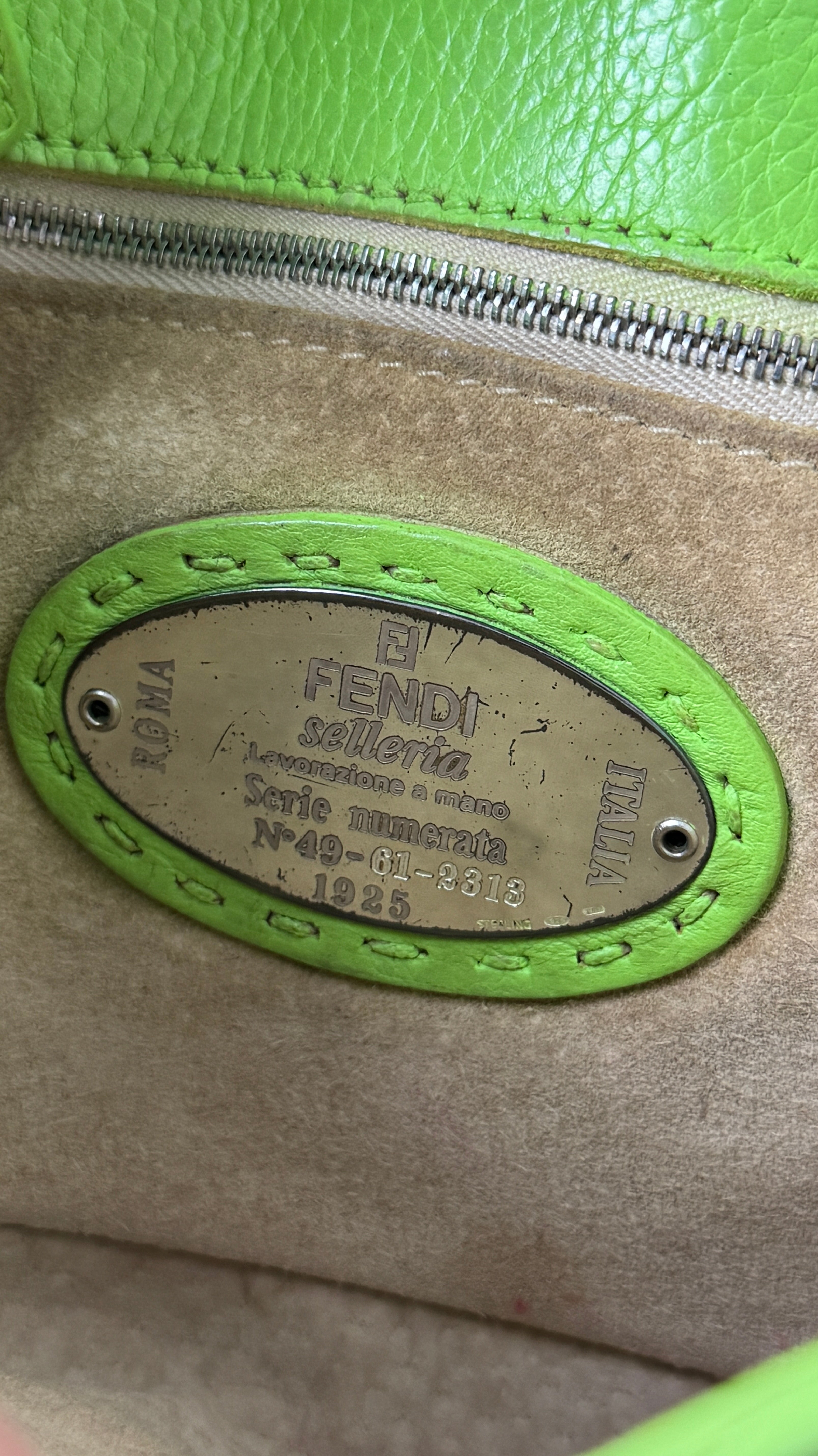 2000's RARE Fendi Neon Green Selleria Baguette Bag