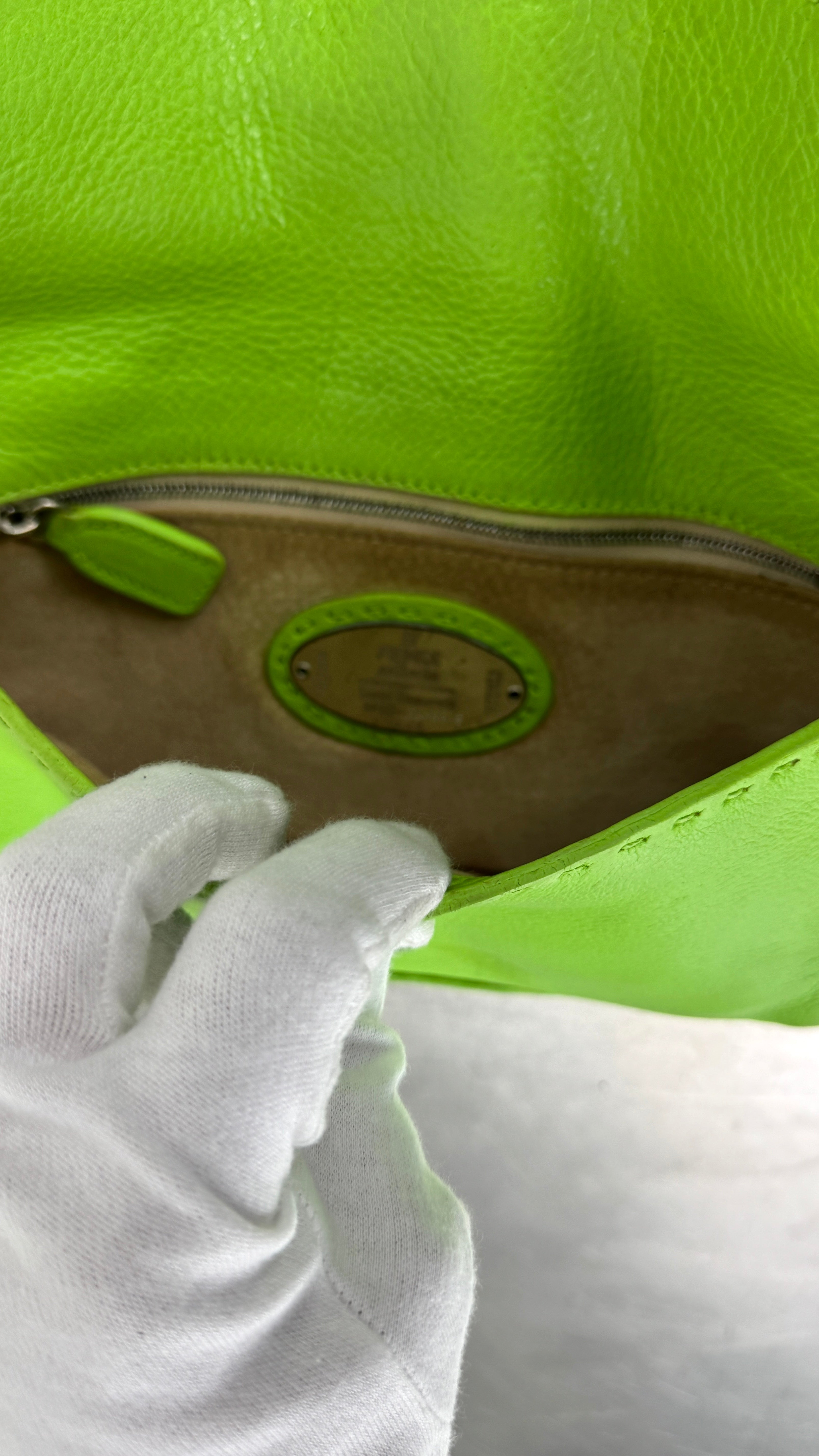 2000's RARE Fendi Neon Green Selleria Baguette Bag