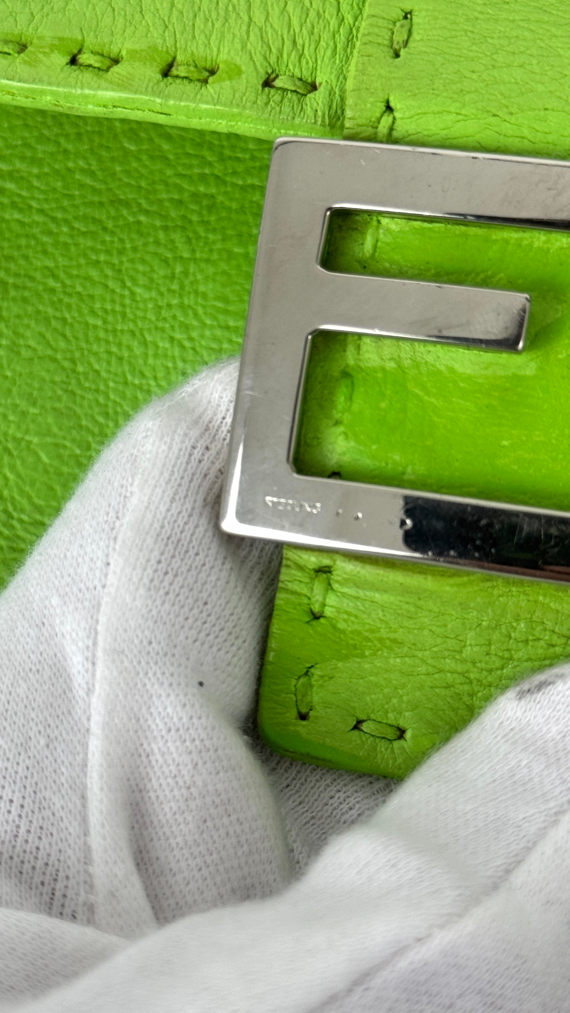 2000's RARE Fendi Neon Green Selleria Baguette Bag