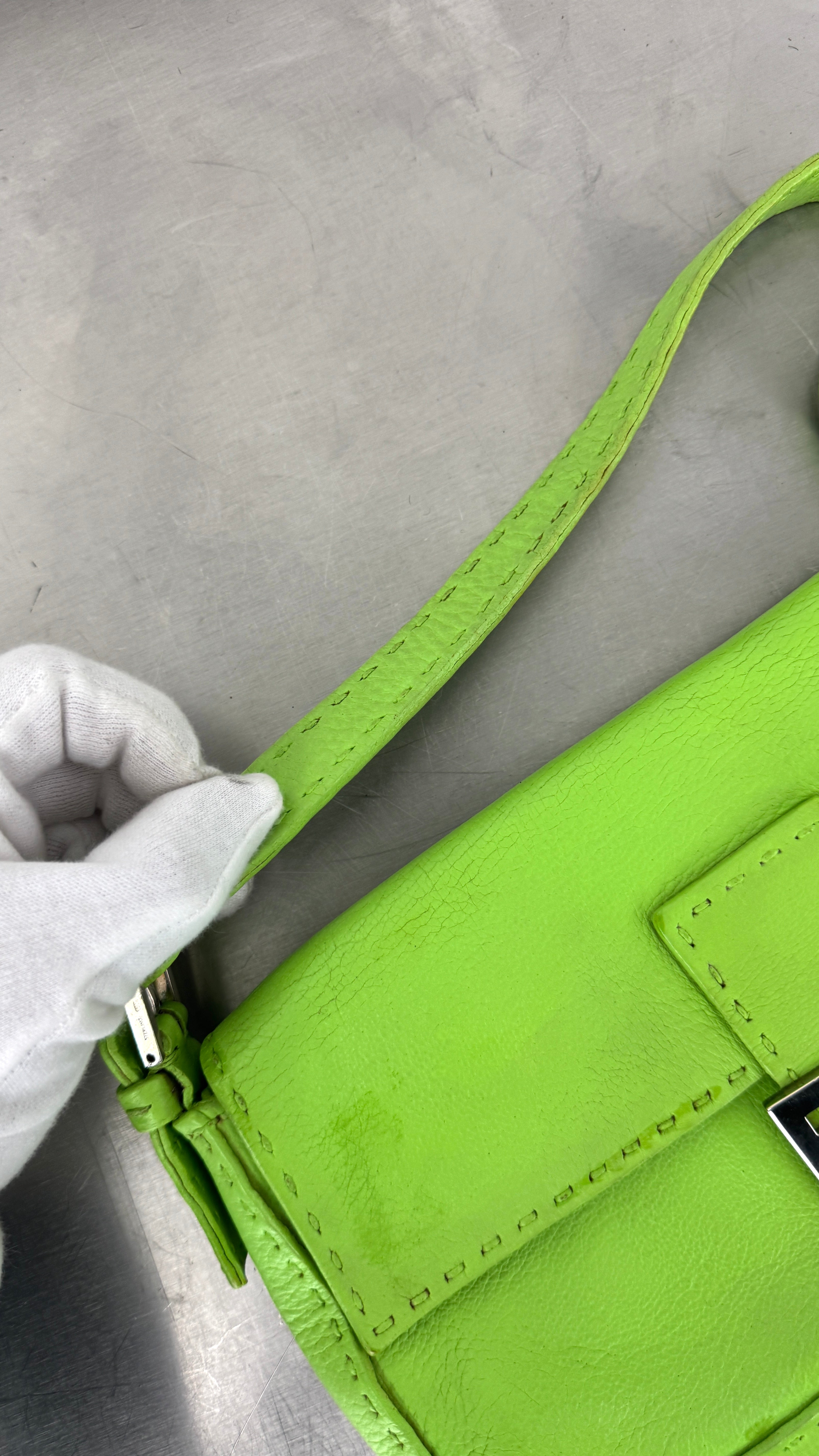 2000's RARE Fendi Neon Green Selleria Baguette Bag