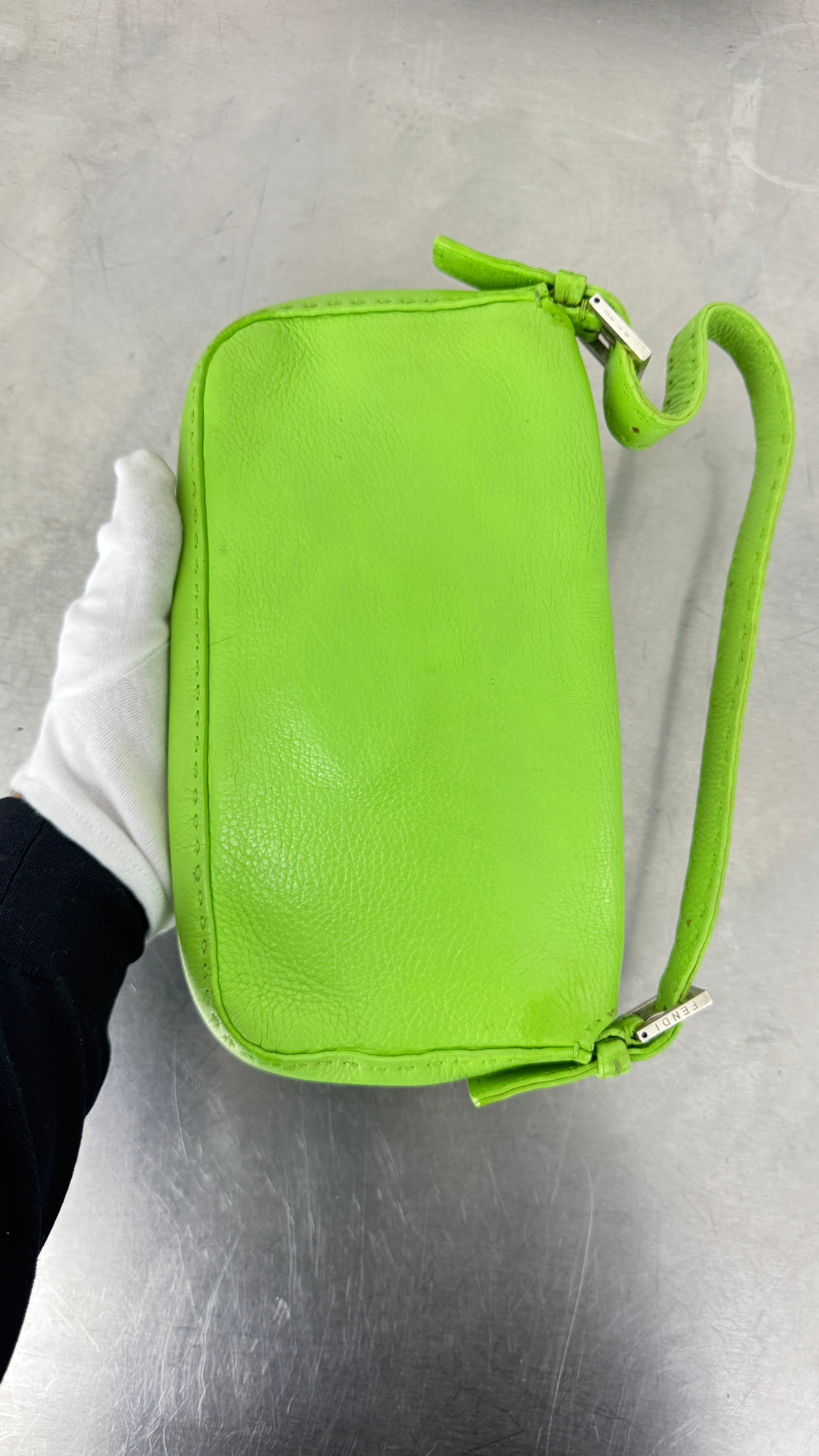 2000's RARE Fendi Neon Green Selleria Baguette Bag