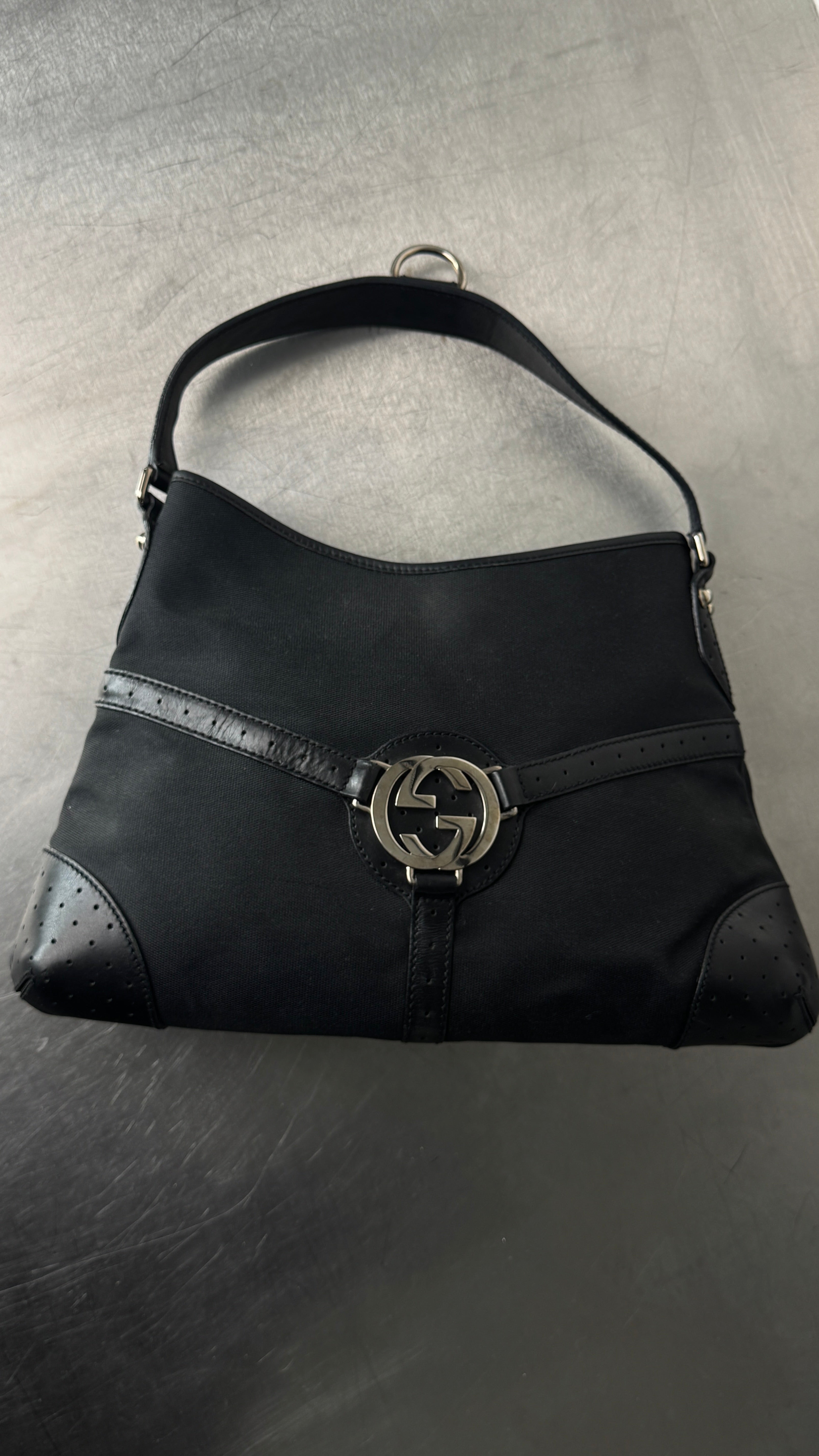 1990's Gucci Black GG Shoulder Bag