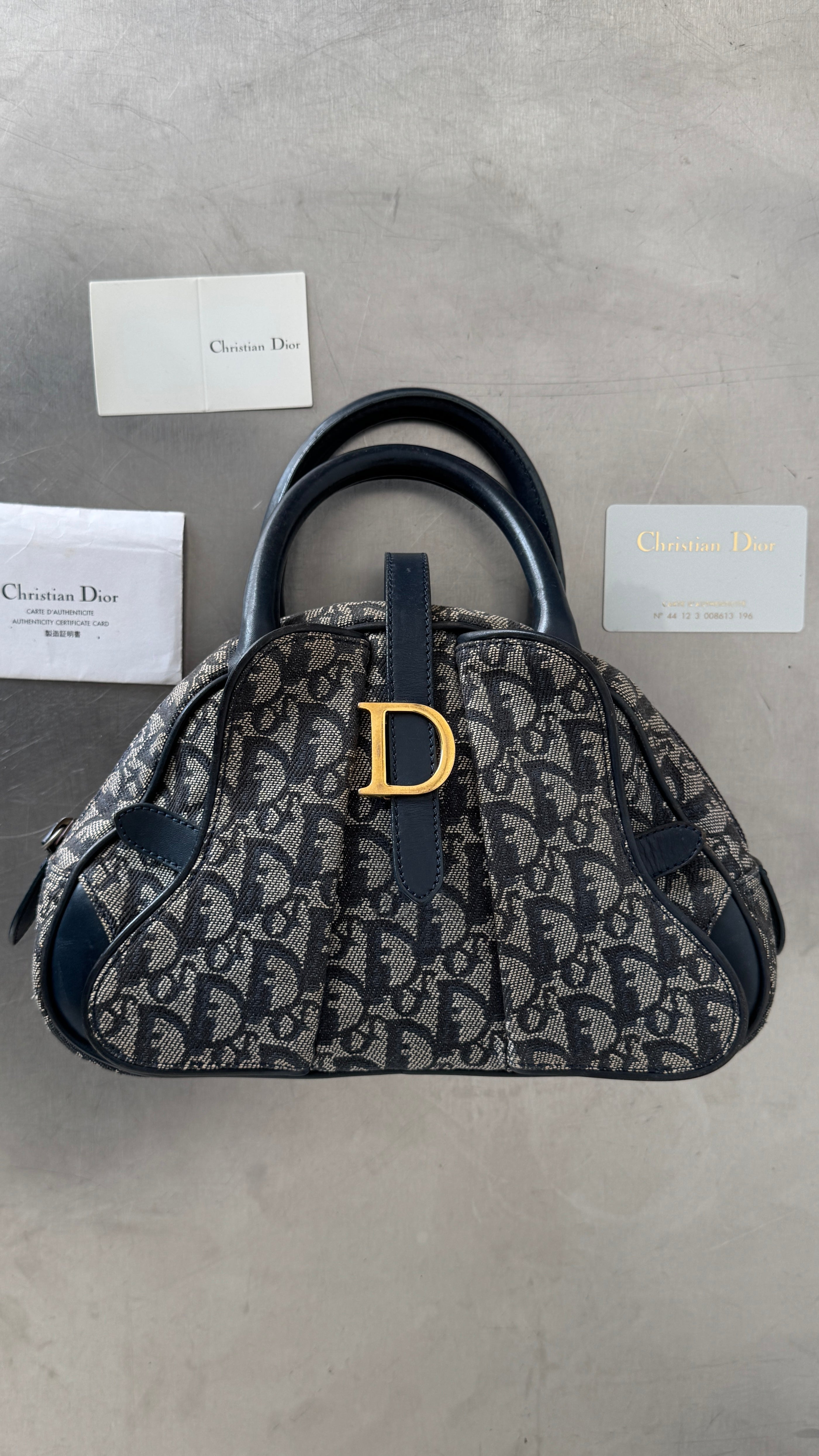 2004 RARE Christian Dior Navy Saddle Bowler Bag