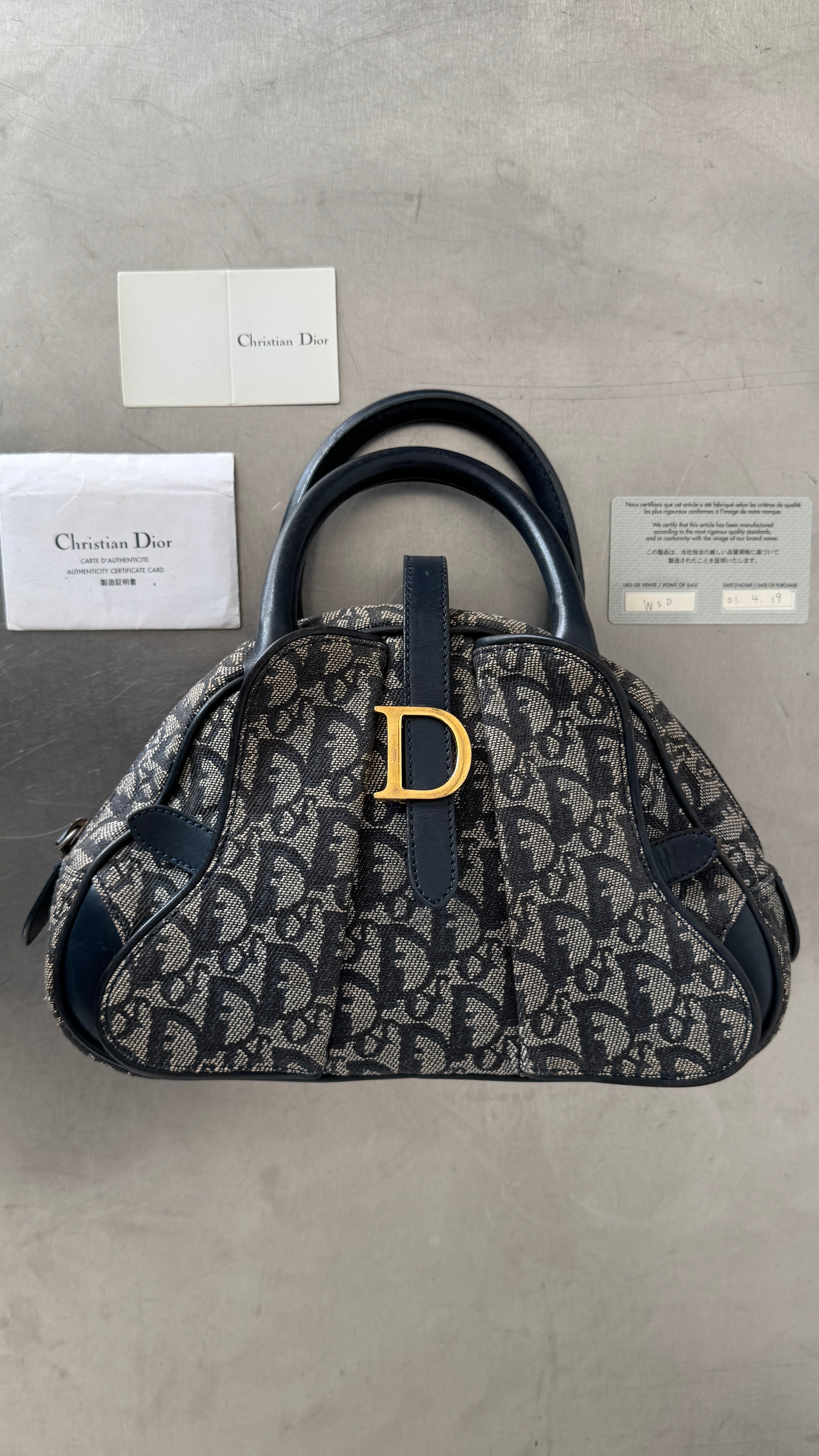 2004 RARE Christian Dior Navy Saddle Bowler Bag