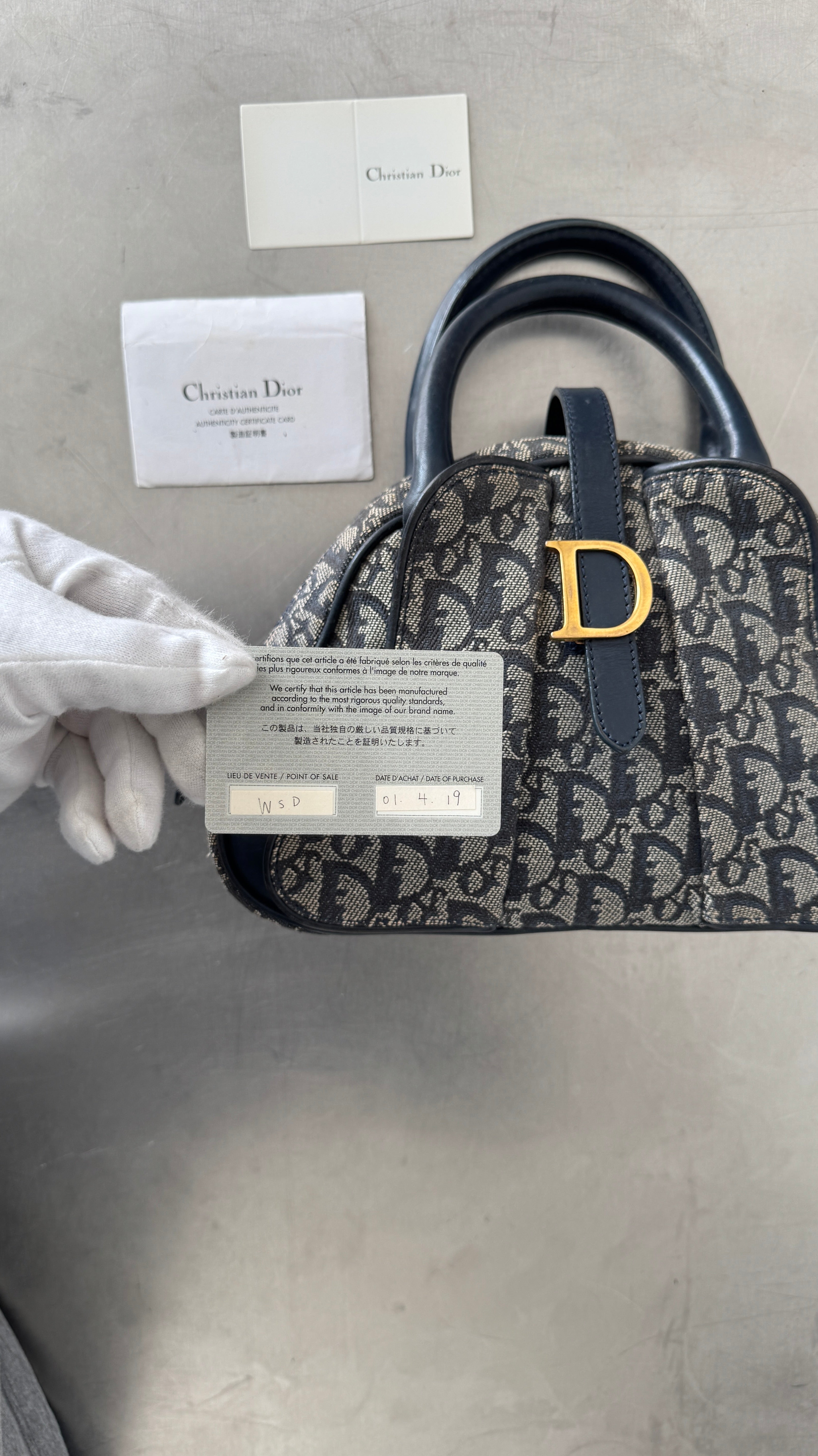 2004 RARE Christian Dior Navy Saddle Bowler Bag