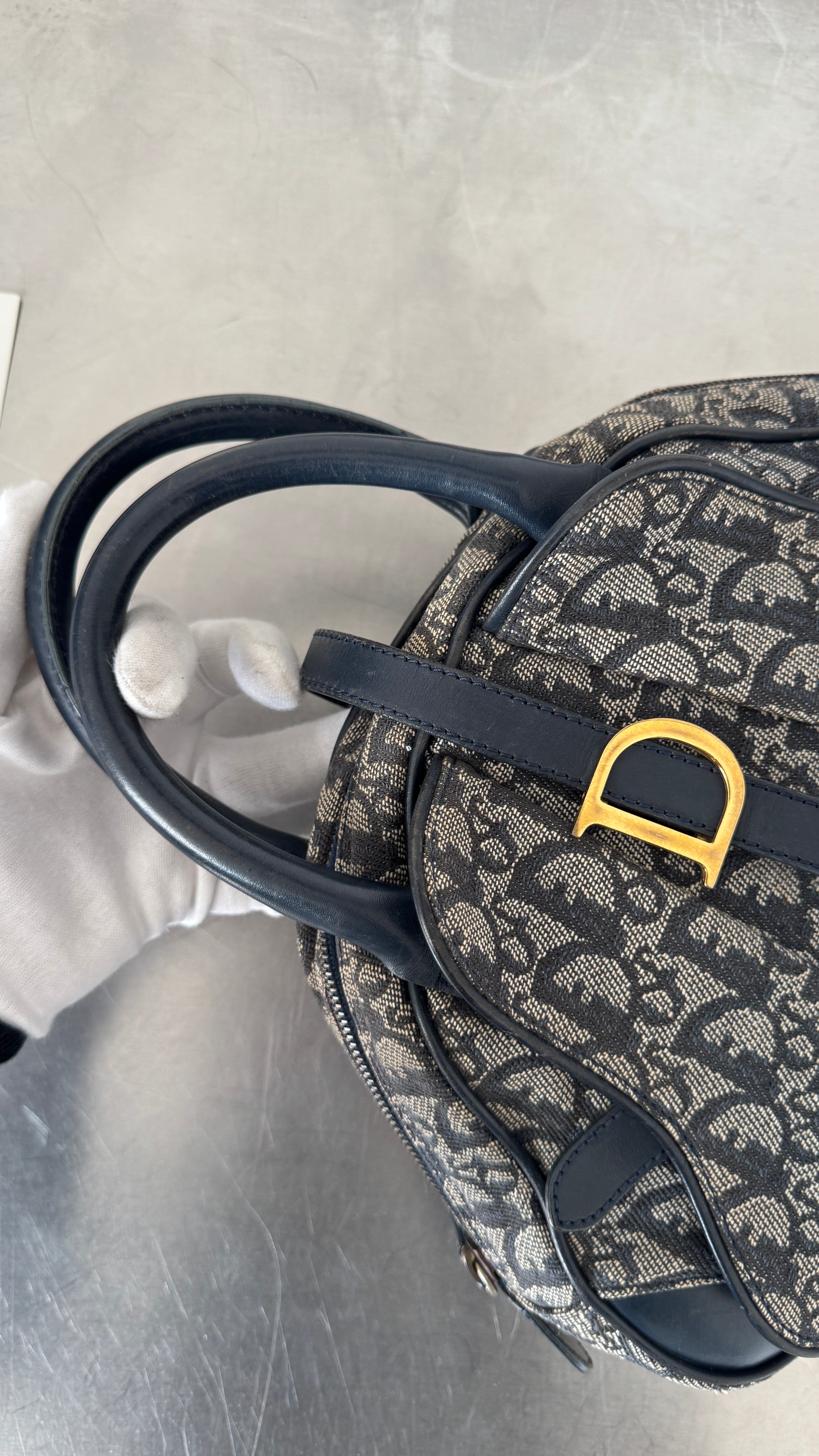 2004 RARE Christian Dior Navy Saddle Bowler Bag